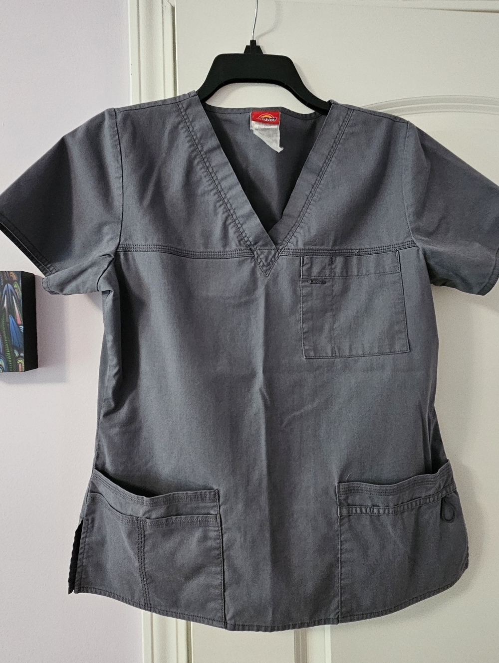 Dickies V-Neck Scrub Top in Gray. Size Small
